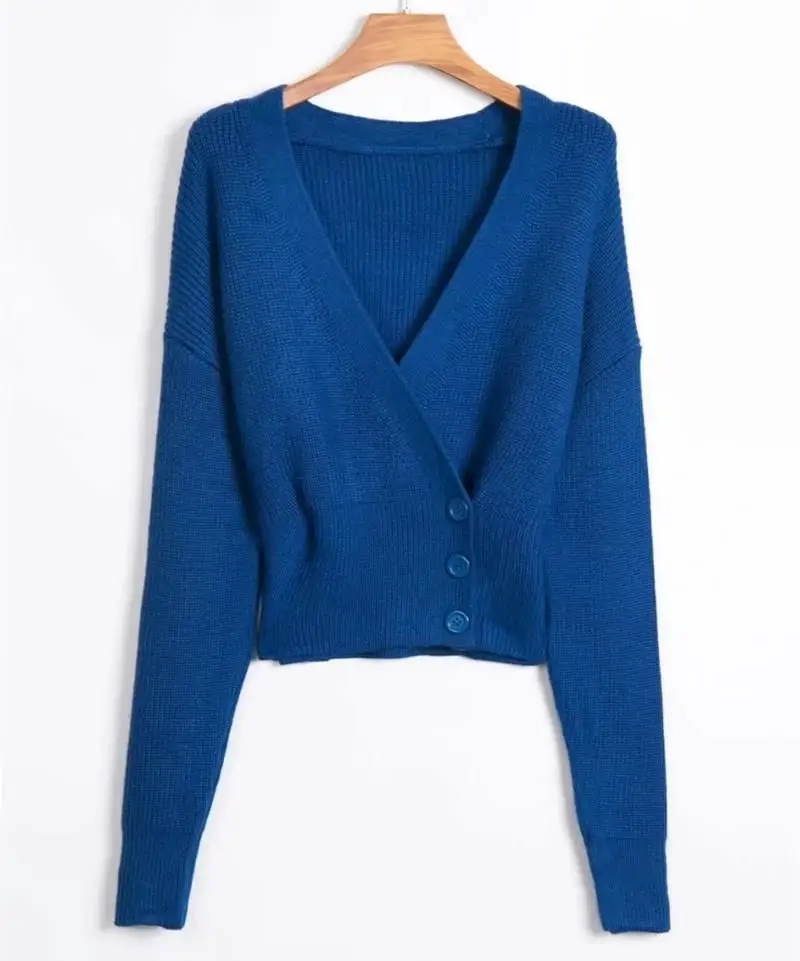 ^*Best Offers Women Autumn Korean V Neck Sweater Female Long Sleeve Knitted Cardigans Office Lady Single Breasted Short Sweater