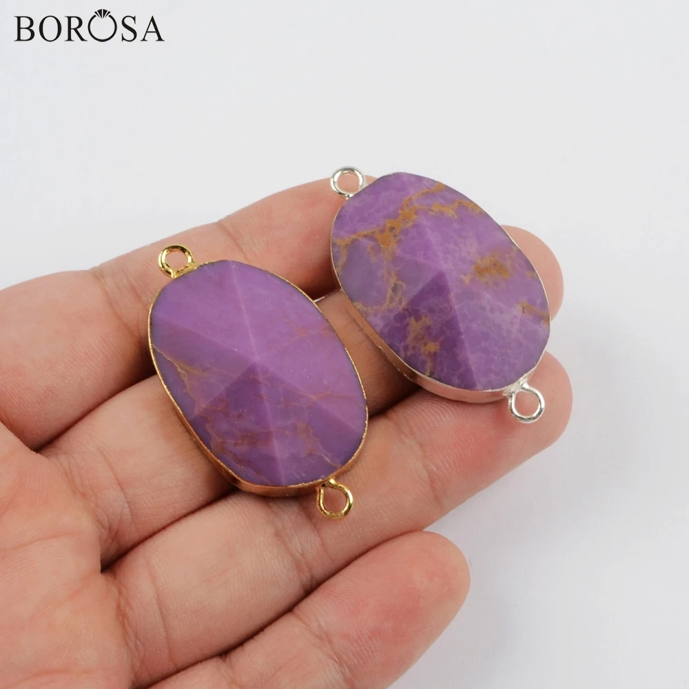 BOROSA 5 шт. золото/Электроосаждение серебра мусковит Sugilite разъем натуральный драгоценный камень двойные подвески для ожерелья ювелирные изделия G1866