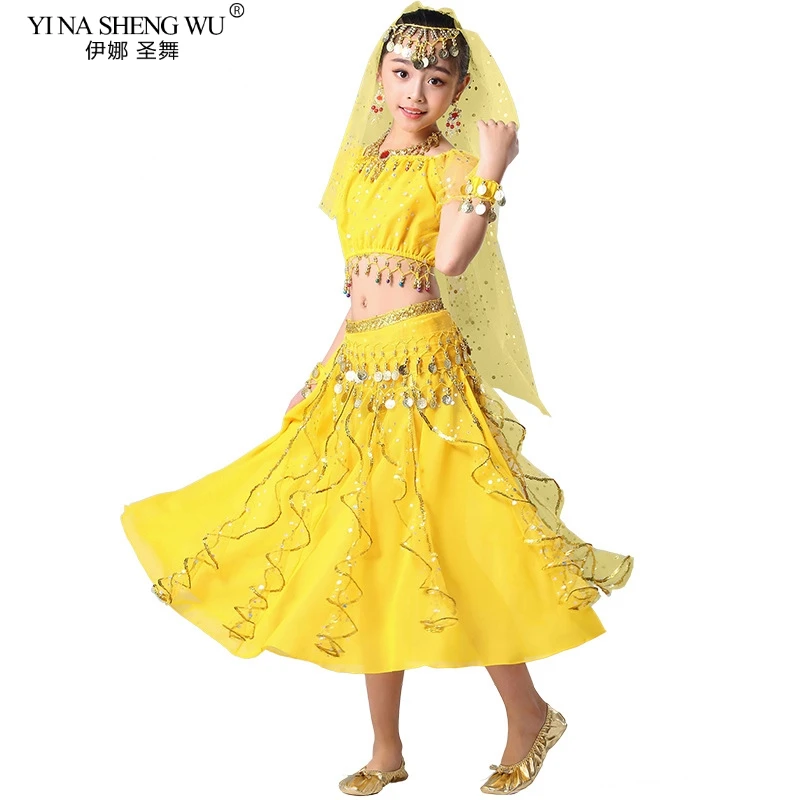 Kids India Bollywood Belly Dance Costumes Set Girl Oriental Egypt Dancing Performance Stage Clothes Indian 2/7pcs | Тематическая
