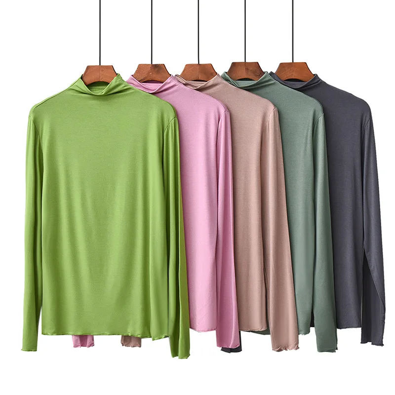 

Korean Autumn Cotton Long Sleeve T-shirt Female Slim Seamless Tshits Solid T Shirt Plus Size Ladies Tops Office Lady T Shirts