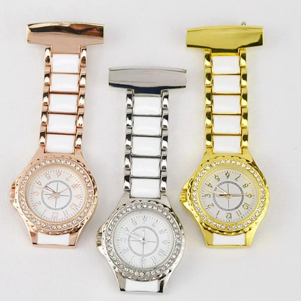 Модные унисекс Стразы, водонепроницаемые карманные часы, круглый циферблат, арабские цифры, аналоговые кварцевые часы для медсестры, медицинские часы