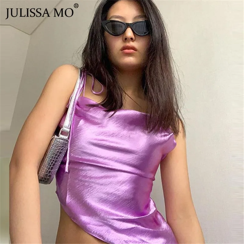 Женский Атласный топ JULISSA MO на шнуровке с открытой спиной и асимметричным подолом