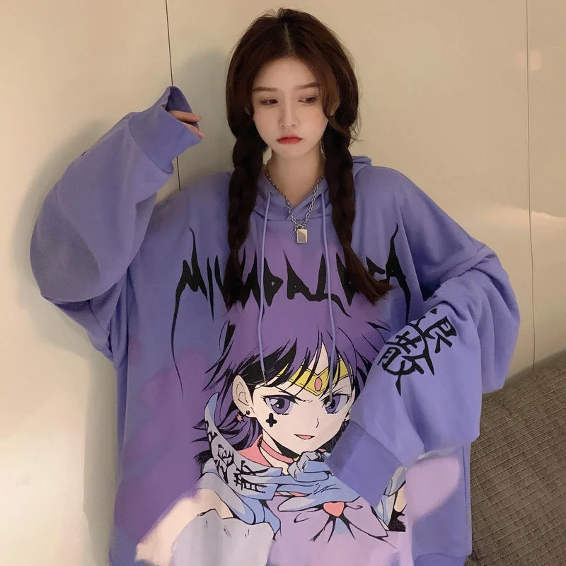 2021 Female Pullover Harajuku Hip Hop Sailored Moon Hoodie Oversize Dark Girl Punk Gothic Top  Anime Hooded Spring And Autumn backwoods hoodie