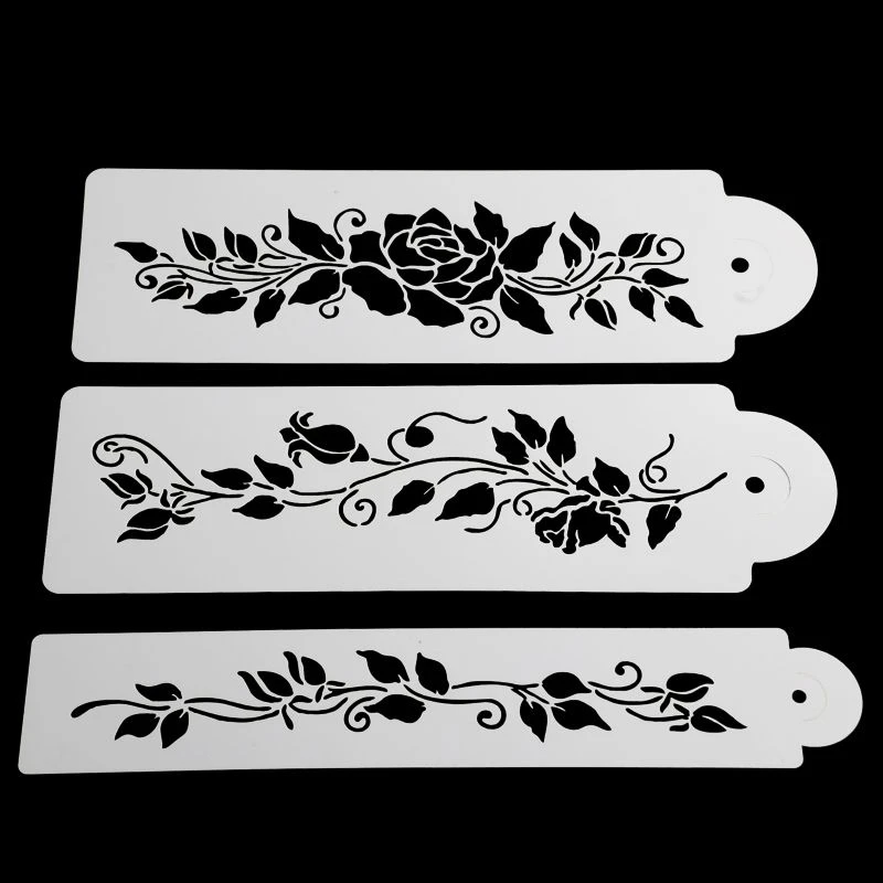 3PCS Flower Plastic Stencil Fondant Cake Decorating Tools Border Lace Mold Mould