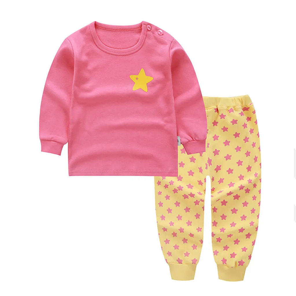 Roupa infantil/Пижама для отдыха с длинными рукавами для маленьких мальчиков и девочек, с изображением утки, милой собаки и звезды, одежда для маленьких девочек повседневный комплект одежды - Цвет: Красный