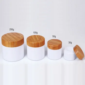 150g white jar 250 г 250 мл матовый прозрачный ПЭТ пластиковый косметический контейнер банка для крема с бамбуковыми деревянными крышками 8 унций косметический контейнер для крема для лица - Цвет: 150g white jar