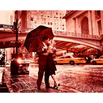 

Lover and the Rain Hand Made Paint High Quality Canvas Beautiful Painting By Numbers Surprise Gift Great Accomplishment