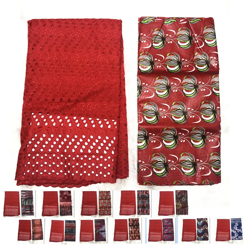 

New Fashion Style African Bazin Riche Brode Lace Fabric With Swiss Voile lace matching 7.5yards/set