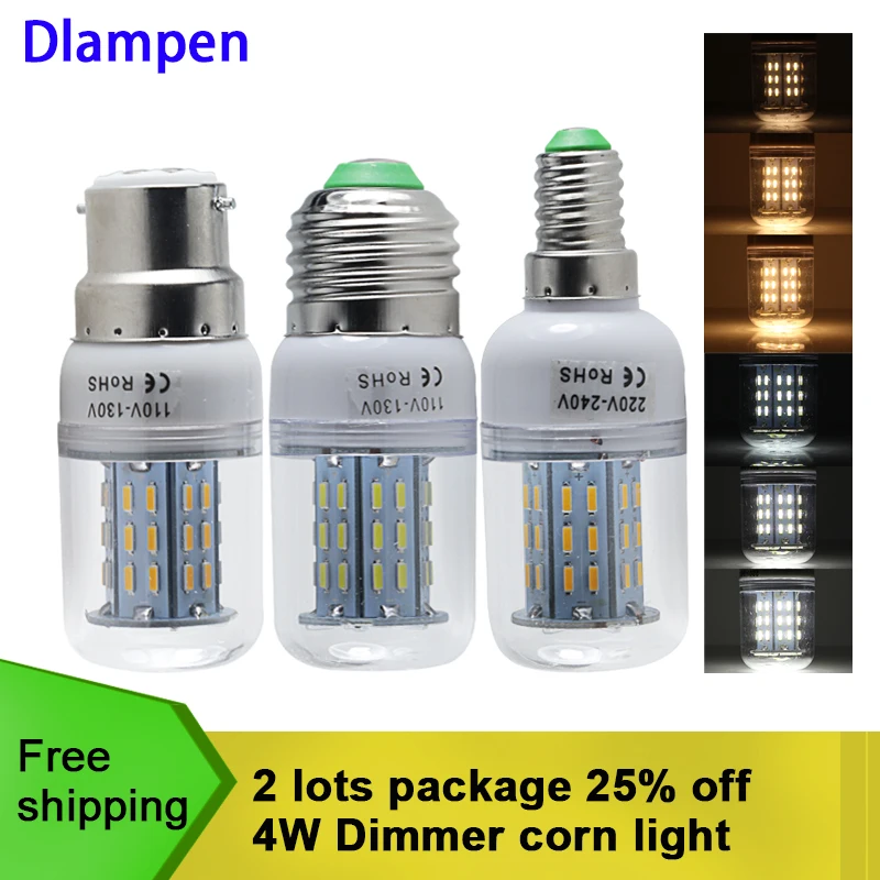 

light bulb led E27 E14 B22 super 4W dimmer corn bulbs 110v 220v dimming spotlight 360 degree home lighting 3014 chip E 27 lamp