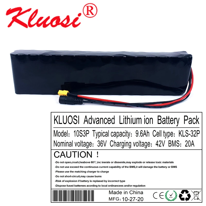 

KLUOSI 36V 600W 9.6Ah 10Ah 10S3P 42V 18650 Lithium Battery Pack with 20A BMS for Xiaomi M365 Pro Ebike Bicycle Scooter Inside
