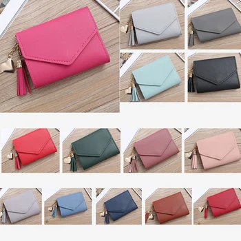 

Short Wallet Ladies Wallet Tassel Fashion Buckle Coin Purse Card Holder Female Hand Money Bag PU Leather Ladies Wallet