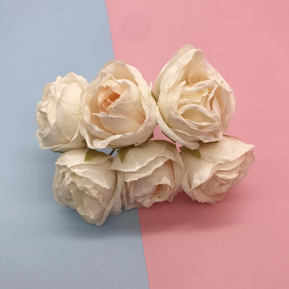 6 stücke 3cm Seide Handgemachte Rose Künstliche Blumen Für Hochzeit Party Home Box Dekoration DIY Ehe Rosa Corsage Girlande liefert – Detail 8