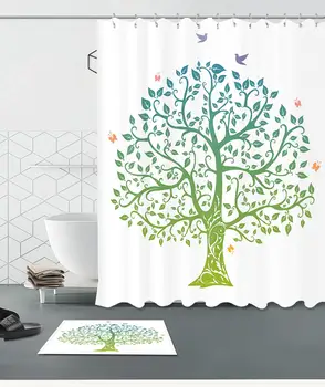 

Shower Curtain, Bathroom Curtains-Creative Tree,Leaf,Leaves,Artistic,Water Color,Hand Draw,Art,White Cloth