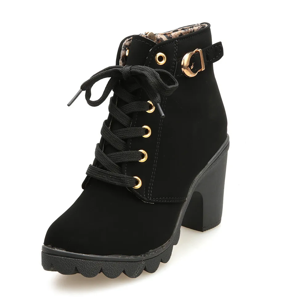 Женские ботинки; большие размеры 40; женские зимние ботинки; зимние Ботинки на каблуке; ботильоны; botas Mujer; Теплая обувь с плюшевой стелькой; женская обувь;# J30 - Цвет: Black