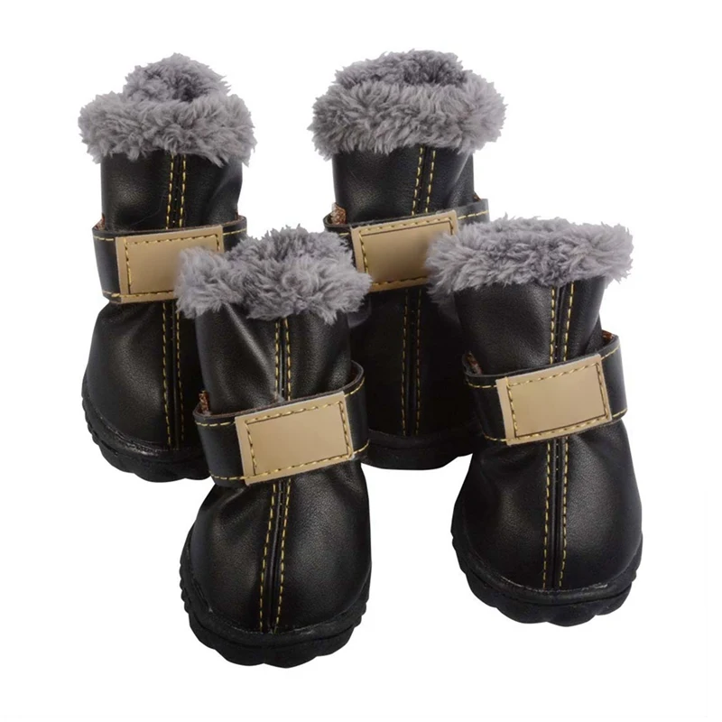 4pcs/set Winter Super Warm Pet Dog Shoes Waterproof Dog Boots Cotton Super-fiber Leather Anti Slip Dog Socks for Pet Product