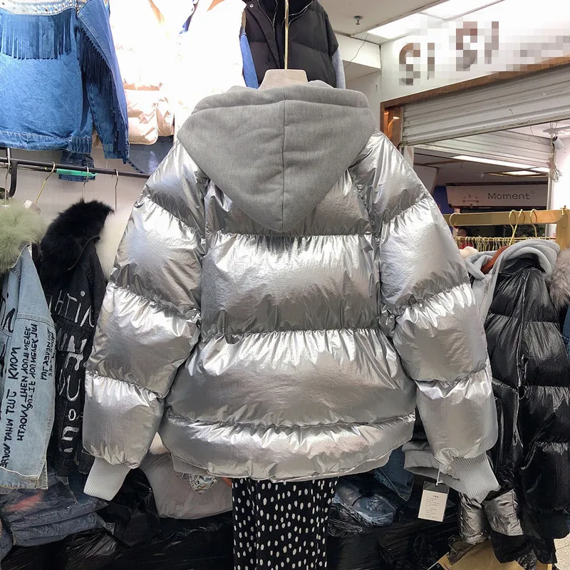 Зимнее пальто Женская куртка с капюшоном ярких клеёная хлопок Костюмы короткие хлеб пальто куртка-жакет для детей и подростков, из объемного хлопка для девочки парка для девушек, куртки-парки