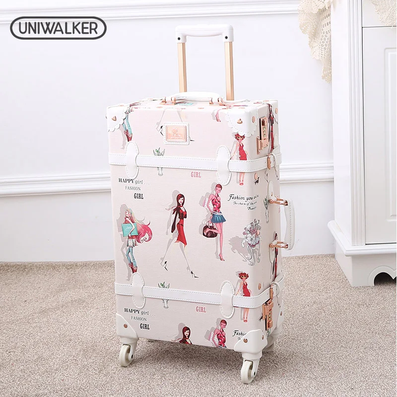 Новый стиль, винтажный чемодан из искусственной кожи, чемодан, сумка чемодан на колесиках, ретро чемодан для девочек