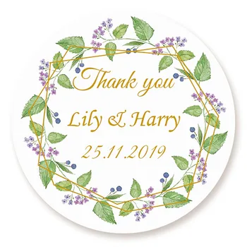 

DouxArt 100pcs Personalized Wedding Stickers Thank You, 40mm Garland Wedding Favour Label Communion Baptism Gift Package Seals