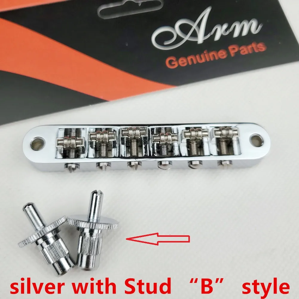 silver with stud B Хром серебро золото Tune-O-Matic роликовое седло электрогитары мост для LP SG гитары(отверстие 4,2 мм) Сделано в Корее - Цвет: silver with stud B