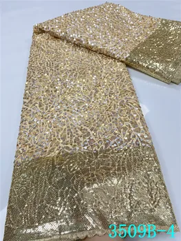 

XIYA African Lace Fabric Embroidered Nigerian Sequins Lace Fabric 2020 High Quality French Tulle Lace Fabric For Women QF3509B-4