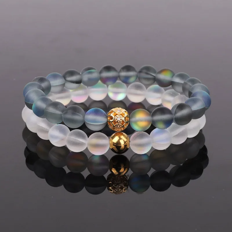 2PCS/SET New Fashion AB Glass Beads Women Jewelry Bracelet Moon Flash Color Beaded Elastic Bracelet Lady - Image 5