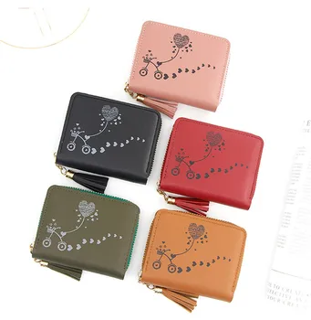 

Women’s Outdoor Fashion Trend Solid Color Fringed Leather Card Wallet carteira portfel wallets Bag monederos para mujer кошелек