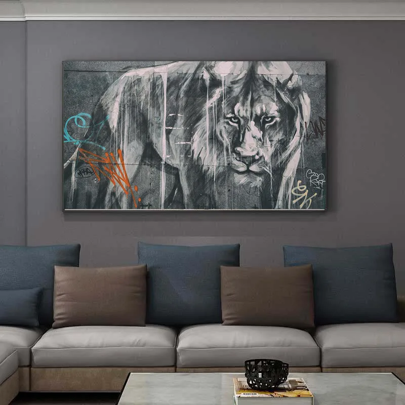 Graffiti Lion Pop Art Posters and Prints Abstract Animals Canvas Art Wall Paintings Cuadros Pictures for Living Room Decor
