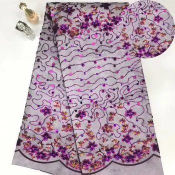 

newest style embroidered net lace fabric with muti color sequins african lace nigeria tulle net fabric for party dress