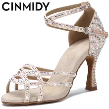 Rhinestone Latin Dance Shoes Women Tango Salsa Ballroom Dance Training Shoes Ladys High Heels Wedding Heels Women Sandals
