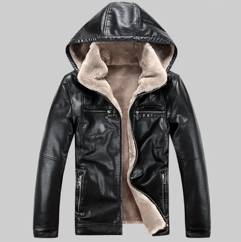 Мужская куртка из овчины с капюшоном, кожаные зимние куртки для мужчин,, новое Мужское пальто из натуральной кожи размера плюс M-5XL