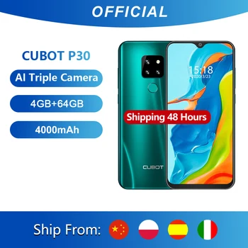 Перейти на Алиэкспресс и купить Смартфон Cubot P30 6,3 дюймэкран капли воды FHD+ 2340x1080p 4 Гб RAM + 64 ГБ ROM Памяти Android 9,0 Pie Система Helio P23 Телефон SONY AI задние тройные камеры Поддержка Распозна...