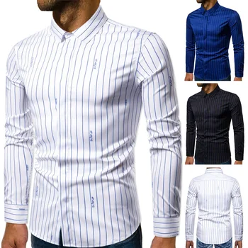 

2019 Newest Fall Men's Long Sleeve Shirt Trend Stripes S-xxl Sizes Large Size Men's Stretch Shirt Striped Shirt for Men