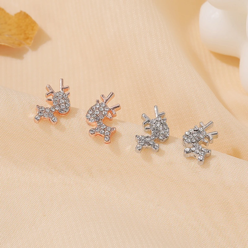 

Reindeer Christmas Stud Earrings Cute Rhinestone Elk Deer Earrings Rose Gold/Silver Color Animal Ear Studs Xmas Jewelry