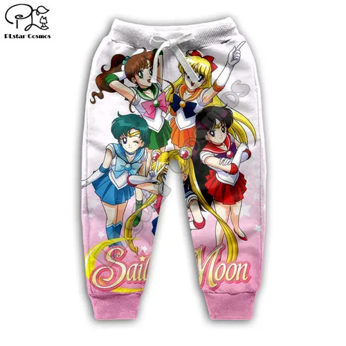 kids pants Children Kid baby girl clothing Sailor Moon 3D Hoodies cartoon print daughter Sweatshirt tshirt toddler zipper hooded pullover - Цвет: kids pants