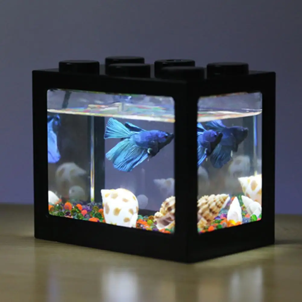 LanLan мини аквариум с подсветкой для домашнего офиса чайный столик украшение - Цвет: Black