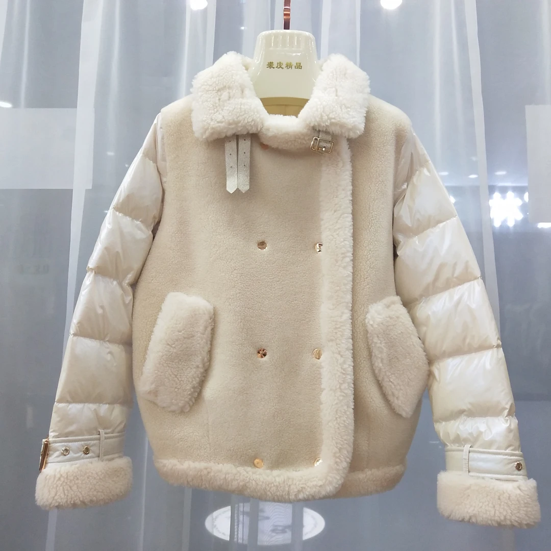 abrigo mujer down jacket women winter korean sheep fur coat wool blends turn-down collar thick warm outerwear veste femme