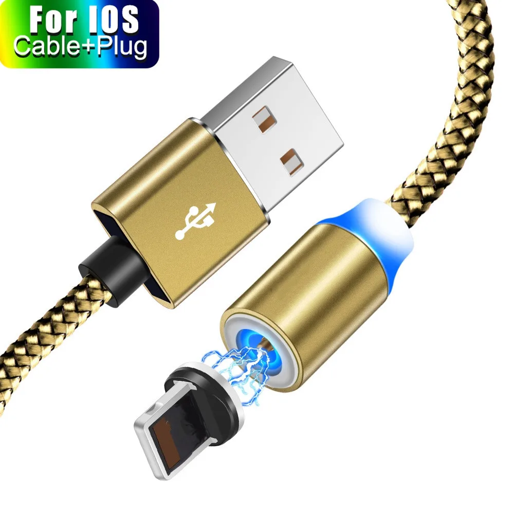 Магнитный зарядный кабель Micro USB кабель быстрая зарядная зарядка USB быстрая зарядка строка данных для iphone или type-c или Android - Цвет: for iphone Golden
