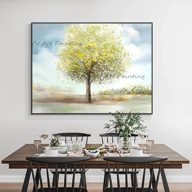 

Украшение для гостиной ручной работы, картина маслом в виде леса, Текстурированные картины с изображением природы, настенные подвески, картина