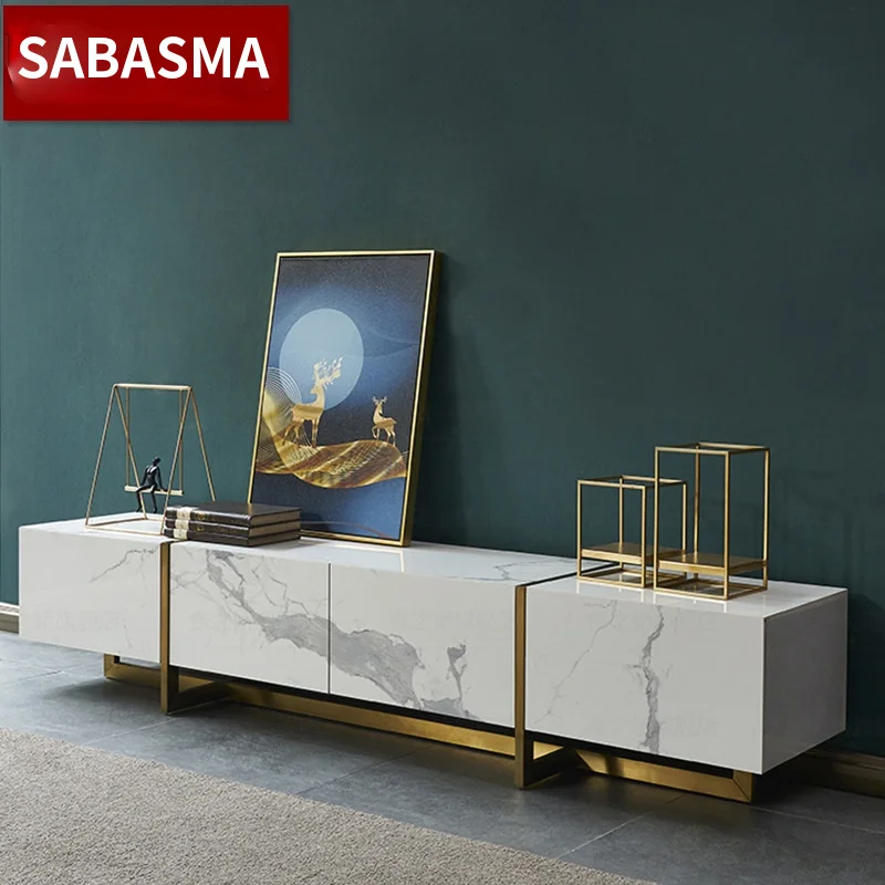 

Italian-Style Light Luxury Rock Marble TV Cabinet Tea Table Combination Modern Simple Small-Sized Northern European-Style