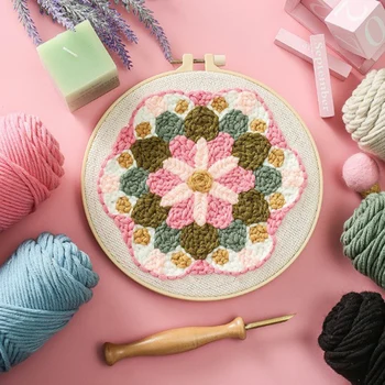 

Embroidery DIY Tools Punchneedle Kit W/ Hoop Cross Stitch Set For Handmade Beginner Decor For Beginners And Professionals