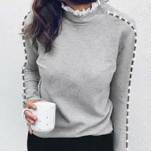 #Special Offers  Women Long Sleeve Fashion Hollow Turtleneck Pearl Top Autumn Ladies Warm Tee Blouse  Deals For