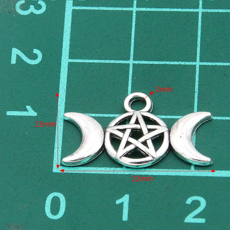 40Pcs 13*22mm 2 Color Zinc Alloy Vintage Hollow Out Round Pentagram Moon Connectors Pendants Jewelry Making DIY Handmade Craft