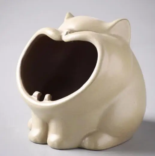 Забавный тент кошка керамическая пепельница милый большой рот кошка декоративные пепельницы - Цвет: Темный хаки