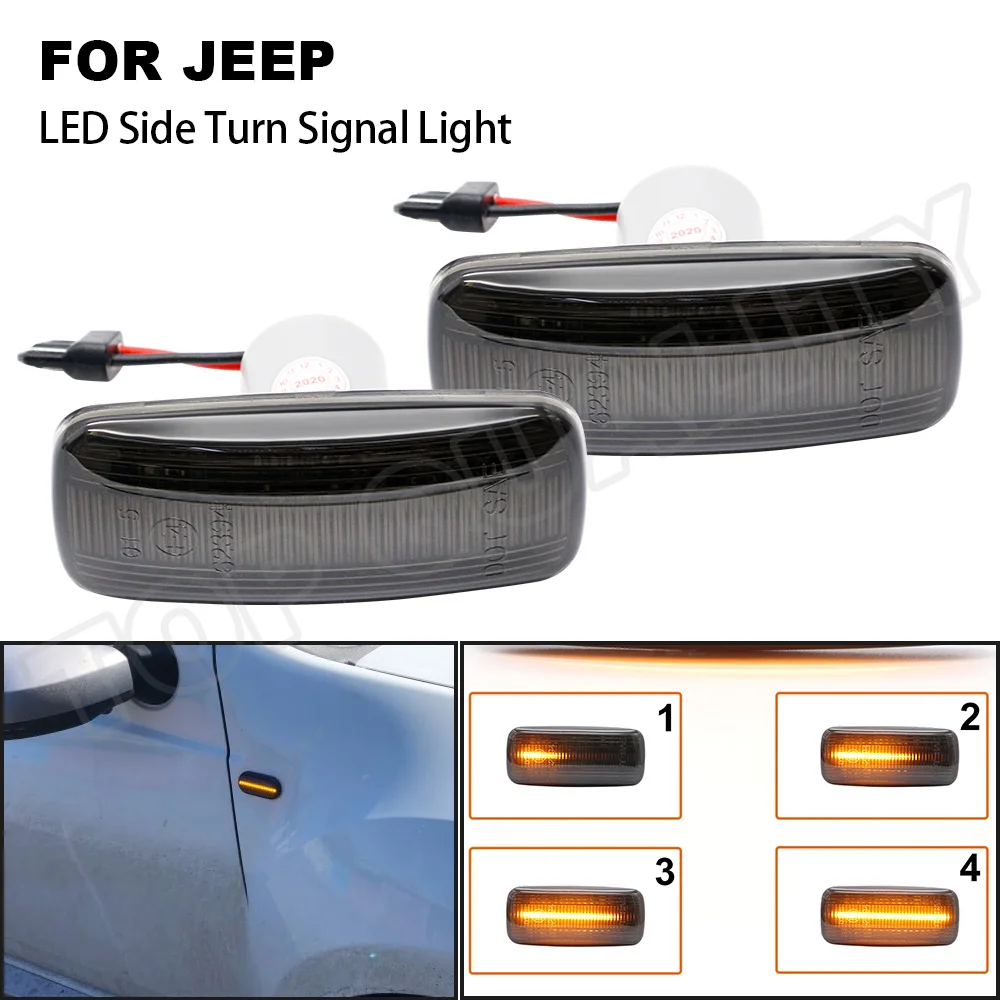 2PCS Smoke Dynamic LED Side Marker Light Blinker Lamps Amber For Jeep Patriot Compass Commander Liberty Grand Cherokee