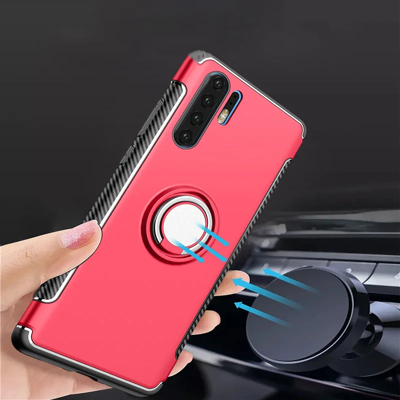

For Huawei Note 5 Pro 4 3 i E Case Luxury Silicone and Metal Finger Ring Back Cover Shock Case For Huawei P30 mate20 X Lite Case