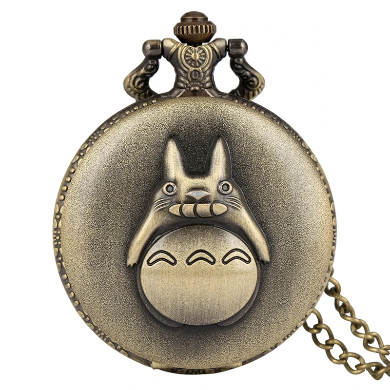 Bronze Totoro Quartz Pocket Watch Chain My Neighbor Totoro Pendant Necklace Jewelry Gifts Sweater Chain for Men Women Students