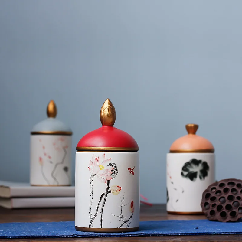 Китайский стиль роспись керамики Чай Кофе резервуар для хранения с крышкой копилка ремесла дома гостиной украшения хранения Jar ZL340 Китайский стиль роспись керамики Чай Кофе резервуар для хранения с крышкой копилка ремесла дома гостиной украшения хранения Jar ZL340