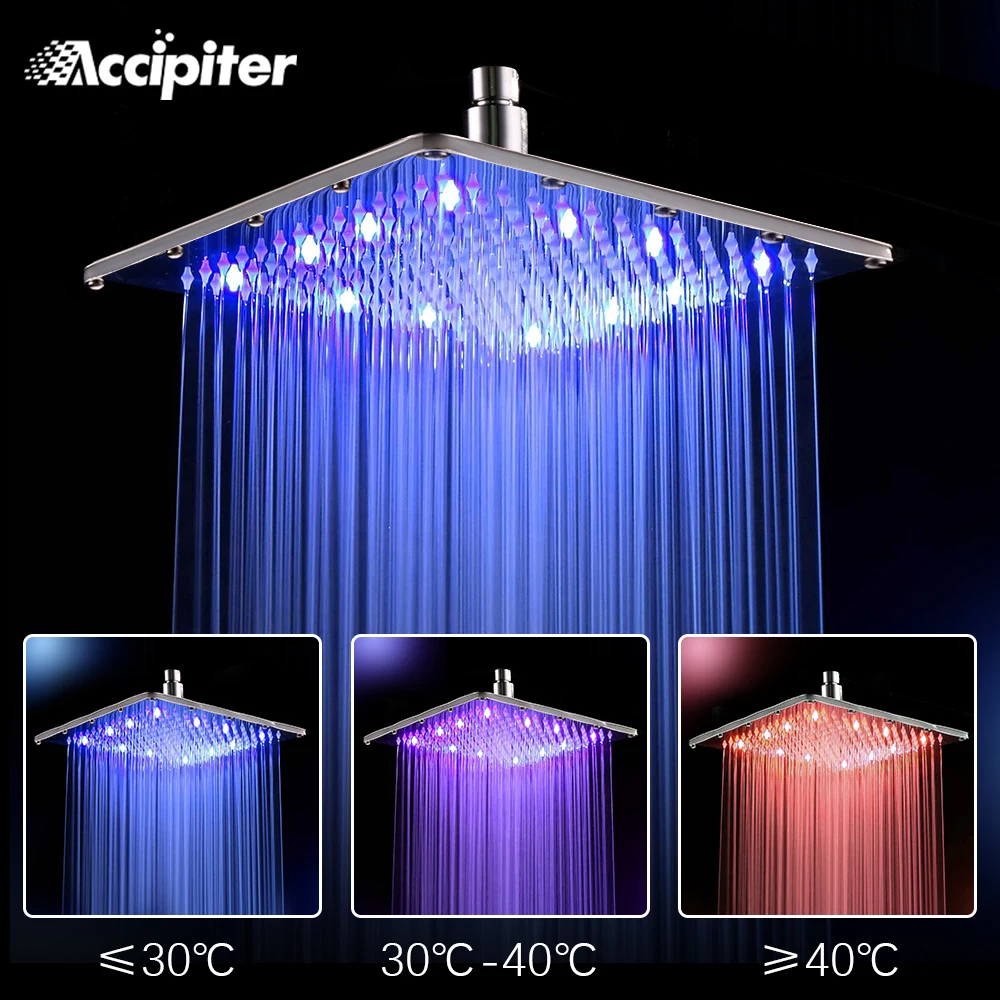 

12 Inch Rain Led Shower Head With Wall Mounted Or Ceiling Mounted Shower Arm.Bathroom 30cm * 30cm Led Showerhead.Chuveiro Led.
