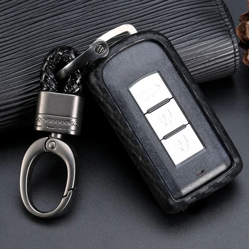 

Carbon Fiber Silicone Smart Car Key Protection Case Fit For Mitsubishi Outlander Lancer 10 Pajero Sport ASX Car Accessories