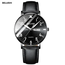 Watches Mens Luminous Leather Watch Men Belushi Fashion Leisure Luxury Hardlex Steel Waterproof Big Numeral Watches Black